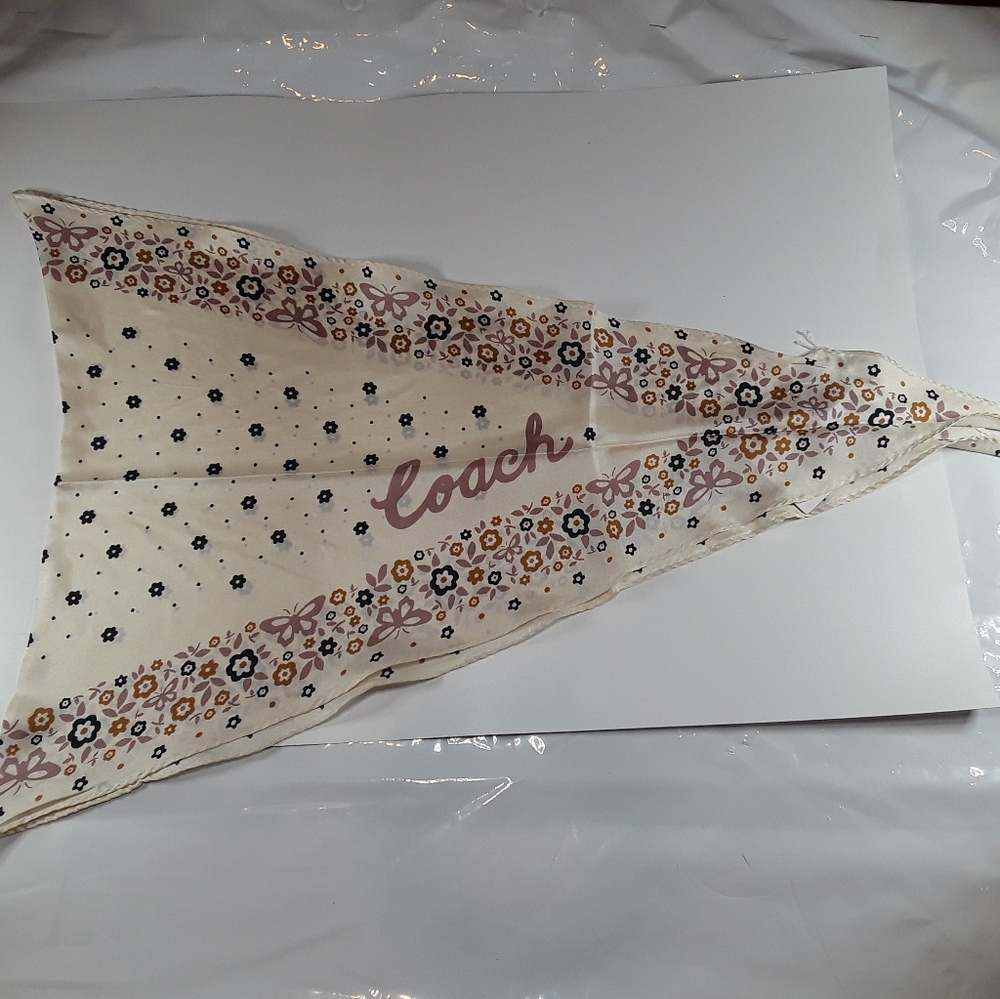 NWT Coach Silk Floral Diamond Dot Scarf / Bandana